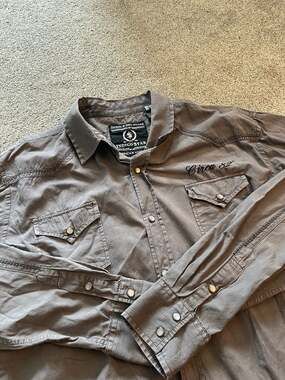 Indigo Star Mens Long Sleeve Button Up Western Shirt Brown Size Large Circa 82